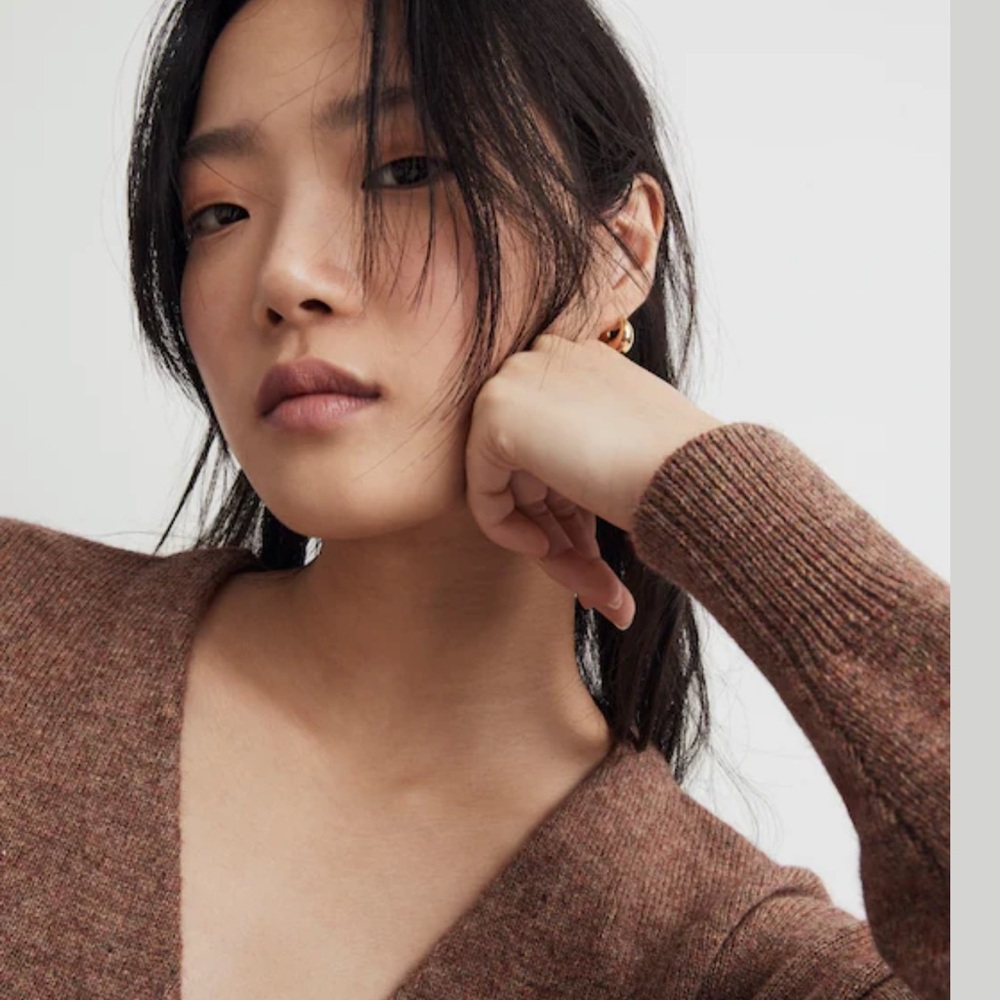Madewell Wool Brown V-Neck Relaxed Cardigan - Picture 6 of 11